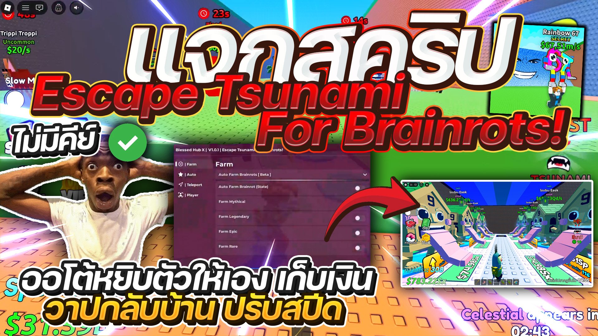 Escape Tsunami For Brainrots Script: Auto Steal, Upgrade, Home Warp (No Key)
